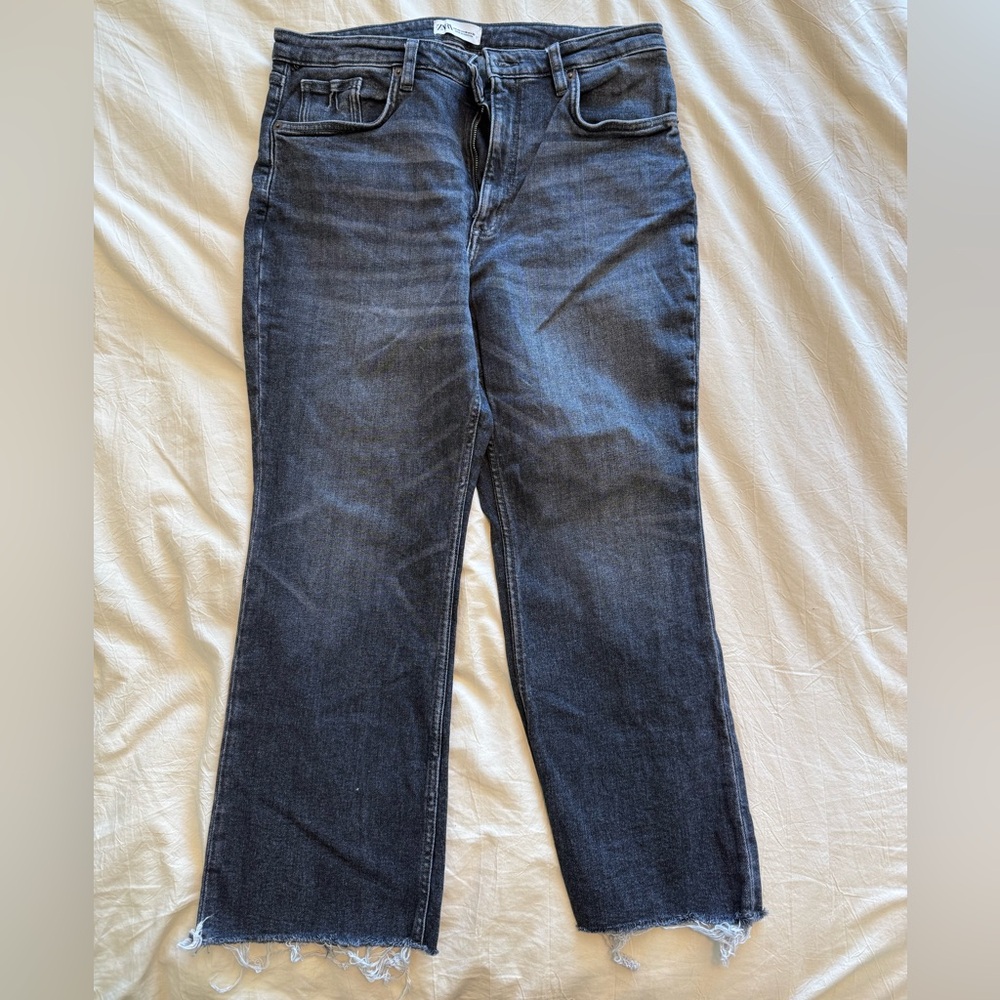 Zara Black Frayed Hem Jeans